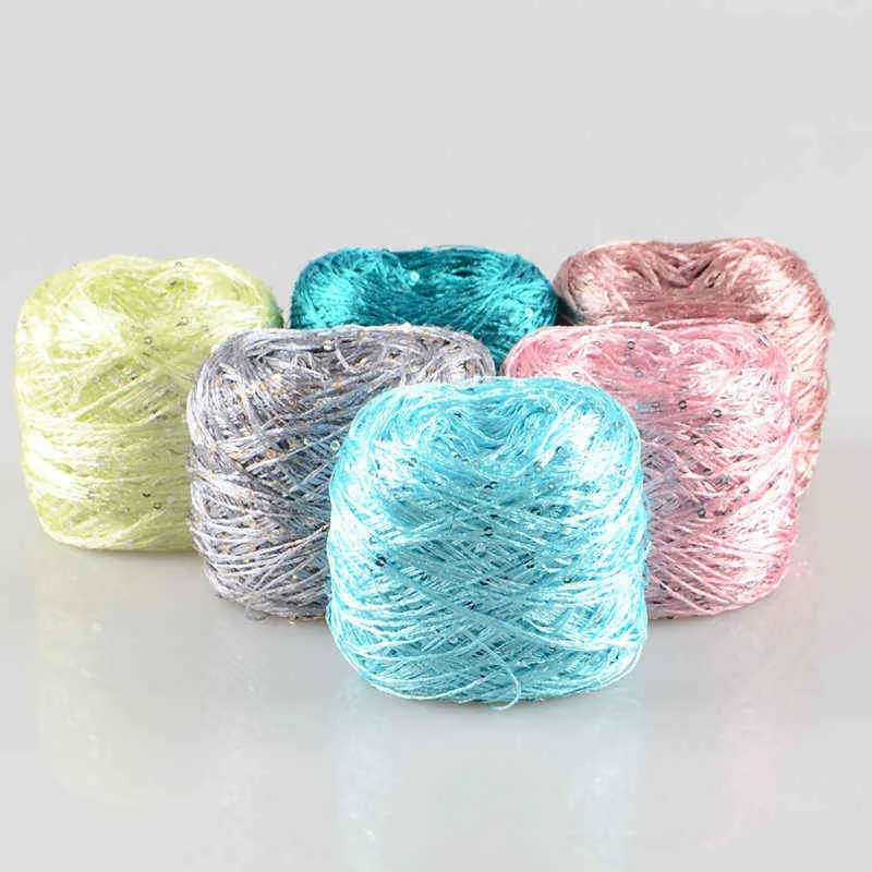 Shiny Sequin Sequin Yarn For Knitting 100gIce Silk Mercerized Wool Thin  Thread Hand Needlework Line Y211129 From Mengqiqi05, $7.6